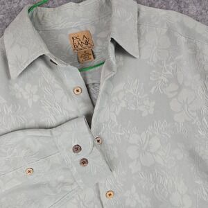 Jos A Bank Shirt Mens M Sage Green Floral Jacquard Silk Like LS Camp Shirt Italy